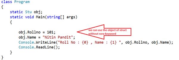 use the object of struct